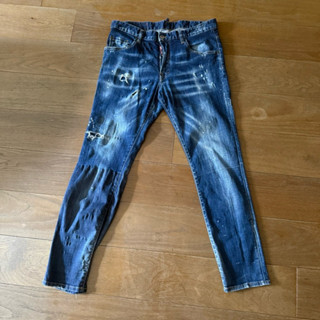 保證正品 DSQUARED 2 D2 深藍色 破損設計 刷白 油漆 牛仔褲 SIZE 50 skater jean
