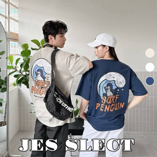 【JES】 韓國 質感 美式 塗鴉 手繪感 可愛 衝浪 企鵝 印花 親膚 透氣 百搭 潮流 情侶 圓領 短袖 上衣 短T