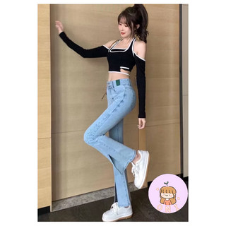 《ONI韓系服飾》 0950(Ay) （果）開衩喇叭牛仔褲 女裝 長褲 牛仔長褲 顯瘦牛仔褲 牛仔褲女 窄管牛仔褲