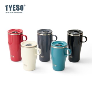 TYESO不鏽鋼咖啡杯 304不鏽鋼保溫杯 400ml/500m防漏杯蓋多彩保溫馬克杯 環保手柄隨行咖啡杯 不鏽鋼車載杯
