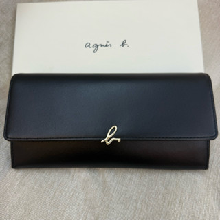 全新 agnes b 黑色 小b logo 16卡 原皮 牛皮 真皮 長夾 皮夾 信封 扣式 女用 正品 經典款 軟牛皮