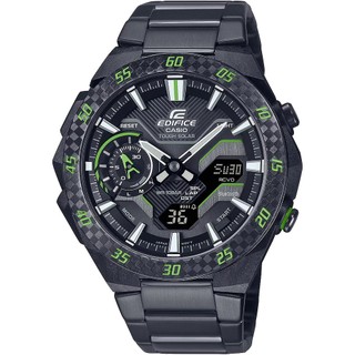 CASIO 卡西歐 EDIFICE 賽車方格旗 太陽能藍芽手錶-黑x綠色 ECB-2200RC-1A3 開學季禮物