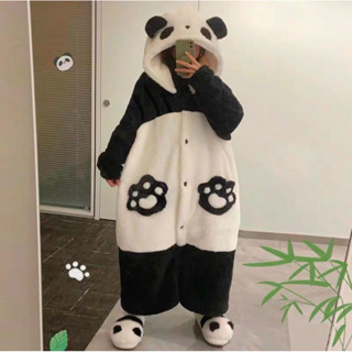 【二手】秋冬季熊貓睡衣可愛甜美加厚珊瑚絨睡衣套裝 新款保暖法蘭絨睡衣 家居服睡衣兩件套 連帽睡衣 情侶睡衣