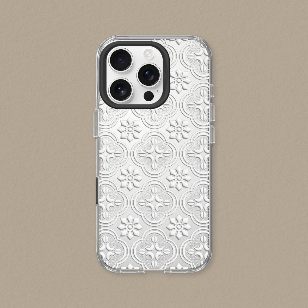 犀牛盾 適用iPhone Clear透明防摔手機殼∣老屋顏系列/壓花玻璃-白色海棠