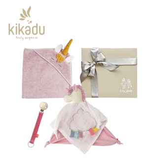 德國【kikadu】獨角獸 有機棉浴巾禮盒 有機棉浴巾 + 安撫玩偶 + 奶嘴鍊 禮盒 彌月禮盒 浴巾禮盒 嬰兒浴巾