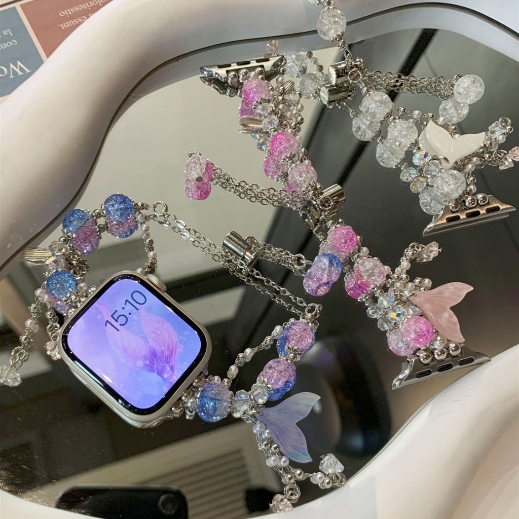 人魚魚尾串珠手鍊蘋果s10錶帶 適用iwatchS9錶帶 蘋果S87手錶帶 SE AppleWatch錶帶 45mm錶帶
