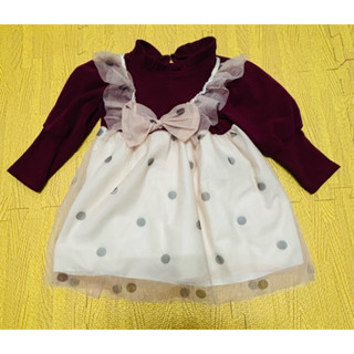 二手-9成新-女童洋裝.春秋款網紗蓬蓬裙.兒童禮服.公主裙洋裝3-4歲幼兒.紅色上身絨佈下身兩層紗加內裡（110公分）
