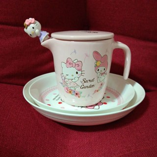 賣整圖 三麗鷗Hello Kitty 餐盤 盤 陶瓷盤 二個 咖啡壺 攪拌棒 咖啡杯 陶瓷杯 餐具 廚房用品