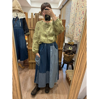 🌿Midori shop🐿️日本帶回 刺繡圖紋袖束口棉麻上衣