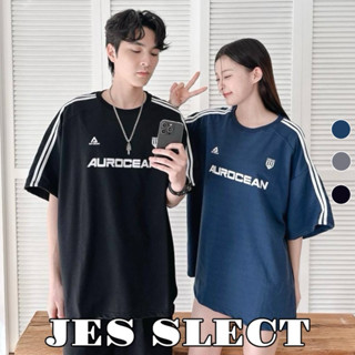 【JES】 韓國 質感 世足風 字母 徽章 印花 雙線 滾袖 透氣 親膚 時尚 百搭 潮流 街頭 情侶 短袖 上衣 短T