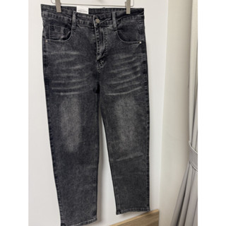 [Wuwa Jeans] 中性彈性刷色中直筒牛仔褲 黑灰色