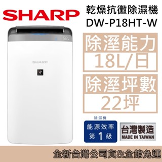 SHARP 夏普 DW-P18HT-W 廣域大風量 衣物乾燥抗黴除濕機 18公升 臺灣公司貨