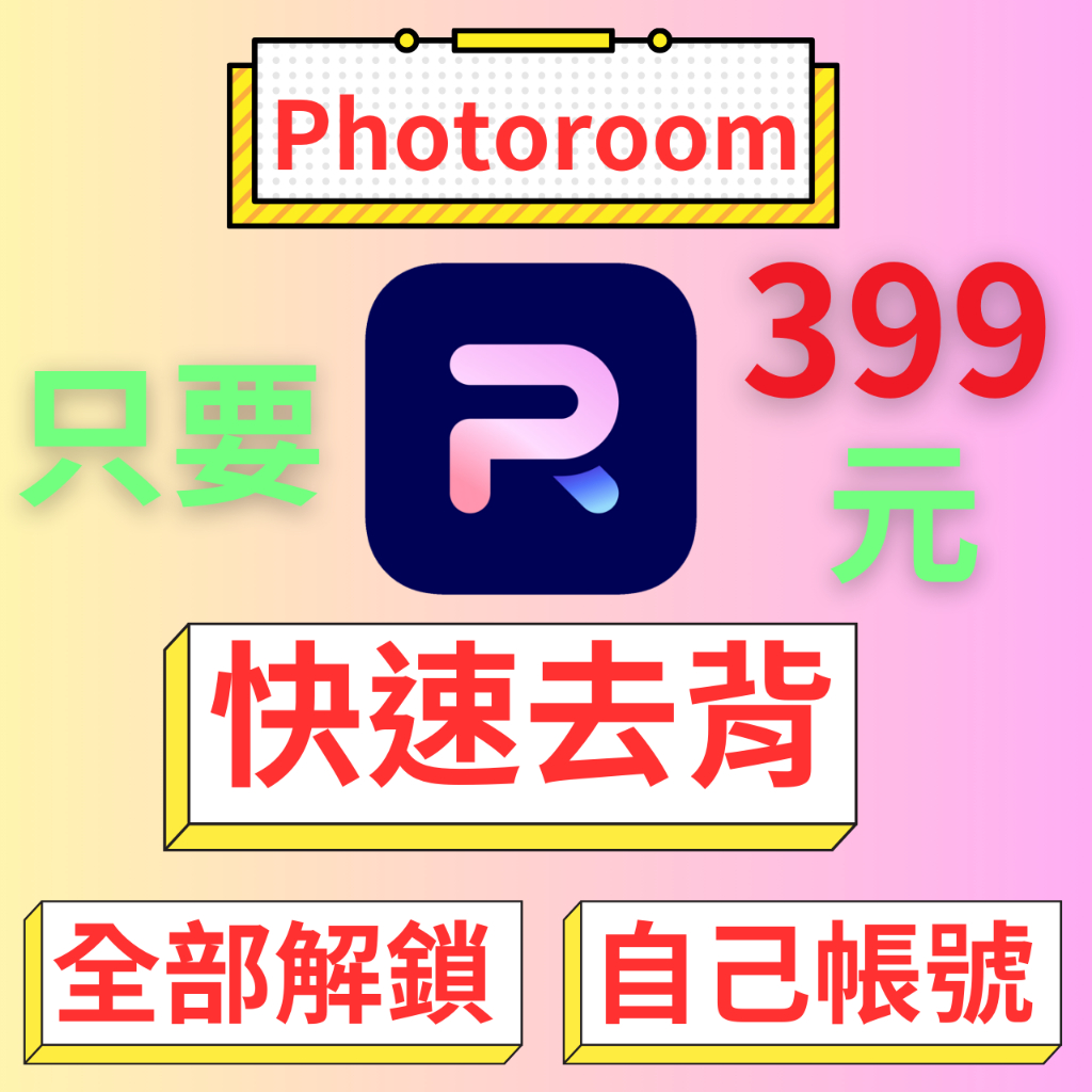 Photoroom 快速去背景 無浮水印 一年399 大量處裡圖片 1000以上模板 自動調整尺寸