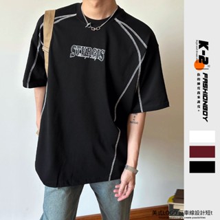 【K-2】美式 LOGO 英文 STURGIS 反車線 設計 短袖上衣 個性 穿搭 男女不拘 帥氣【J3529】