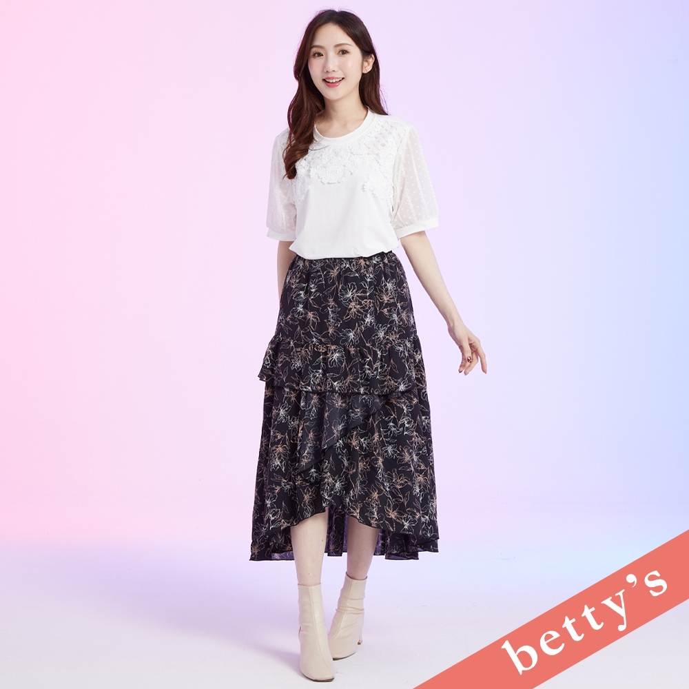 betty’s貝蒂思(41)印花雪紡多層蛋糕裙(黑色)