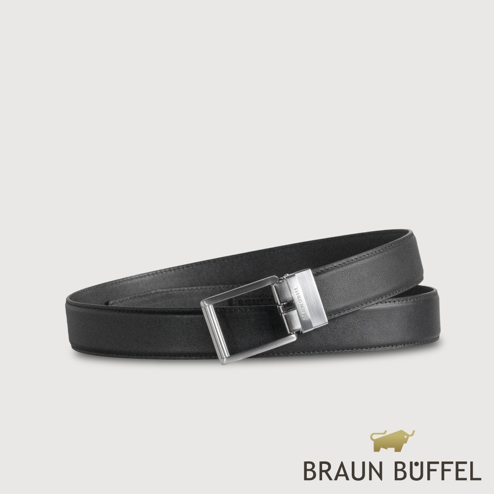 【BRAUN BUFFEL 德國小金牛】台灣總代理 時尚紳士 前推式鏤空自動扣皮帶-銀色/BF25S-RO032-SNK