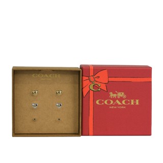 COACH 泰迪熊/愛心/圓形玻璃水鑽造型耳環禮盒組(金色/銀色) CY114 A31