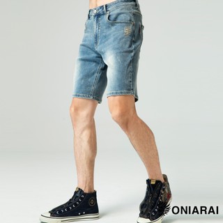 BLUE WAY 鬼洗 ONIARAI - 男款 COOLMAX經典彈力繡花丹寧短褲(淺藍)