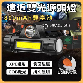 【臺灣現貨．當天出貨】遠近雙光源頭燈 800mAh 遠近頭燈 磁鐵工作燈 強光頭燈 USB充電頭燈 LED頭燈 露營頭燈
