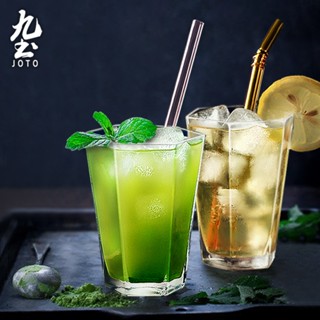 九土手工製創意六角玻璃杯日式手工透明玻璃杯耐熱水杯啤酒杯冷飲杯咖啡杯果汁杯調酒杯雞尾酒杯牛奶杯威士忌酒杯CUPR0528