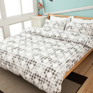 LAMINA 千鳥(灰) 雙人 100%純棉床包枕套三件組