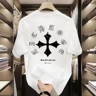 100%純棉短袖T恤上衣美式復古T恤寬鬆大尺碼短t韓版印花T恤oversize潮牌圓領短袖男女生同款黑色白色嘻哈街頭服飾