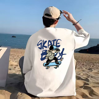 高品質【現貨🔥當天出】滑板男孩美式短袖t恤 280g重磅短袖上衣Oversize短t男復古印花t夏天衣服男生落肩五分袖