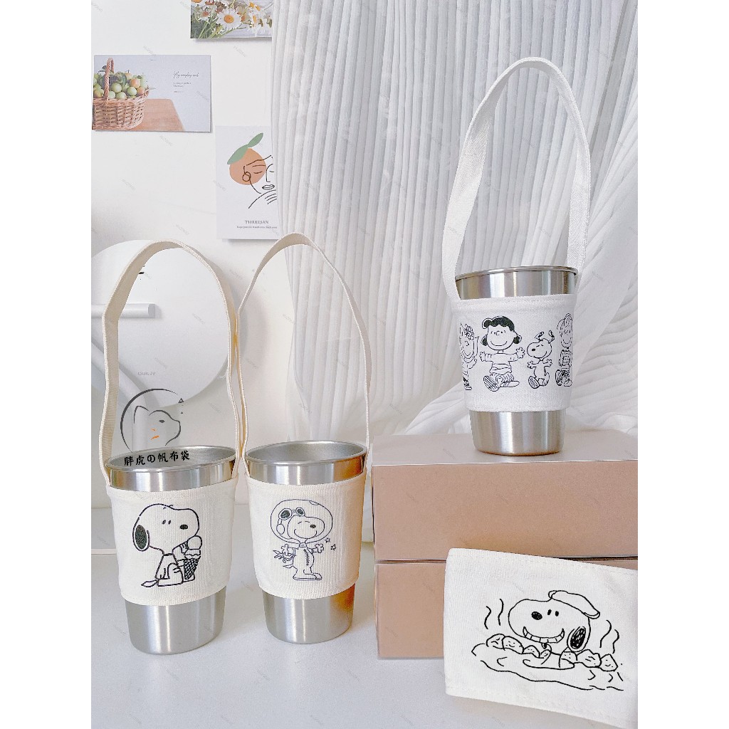 【客製化&可開統編】【杯套】工廠直營 史努比可愛奶茶杯套 保護套 防燙 斜挎 保溫杯杯袋 手提拎包 訂製logo