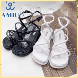 AMIU【現貨➕預購】厚底羅馬涼鞋 繞帶厚底涼鞋 鬆糕厚底涼鞋 交叉坡跟羅馬鞋 一字帶扣夾趾涼鞋 套趾涼鞋 羅馬鞋