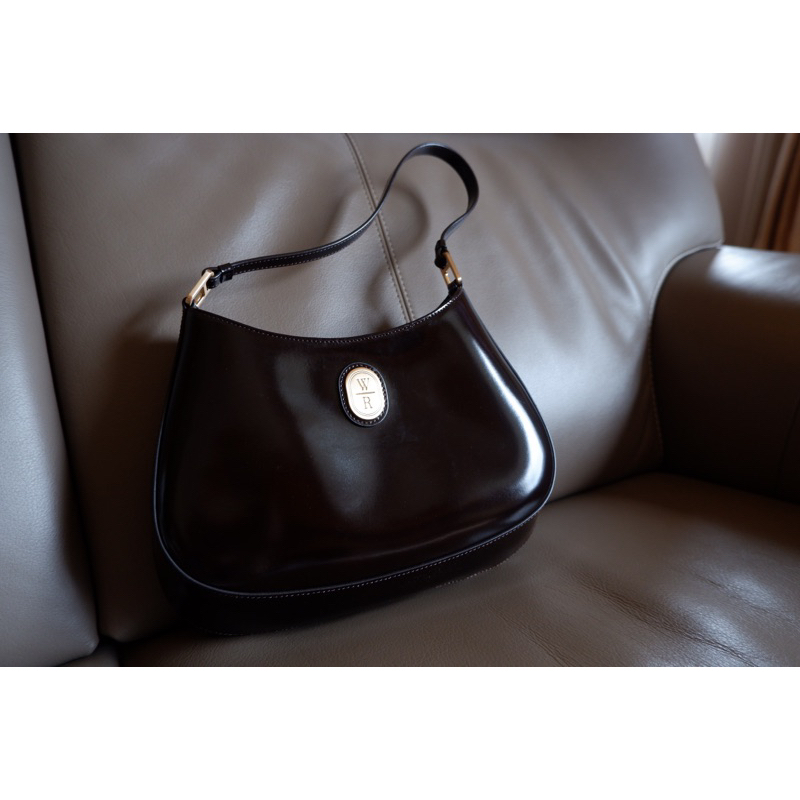 近全新！WR warion精品限量義大利油蠟牛皮mirror bag dark brown腋下包（已出售）