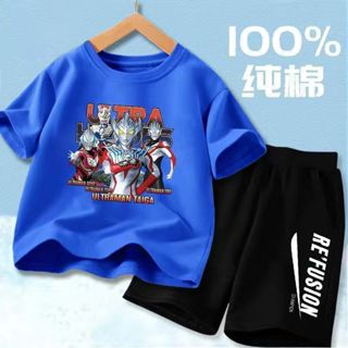 🔥桃園出貨🔥 純棉奧特曼衣服 男童上衣 男童短袖套裝 奧特曼男童夏裝套裝男孩夏季純棉短袖t恤兒童2025新款夏天運動褲