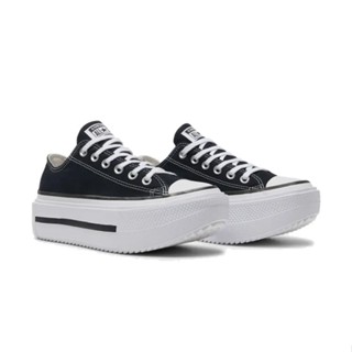 CONVERSE【新款】男女款低筒雙層厚底 輕量 帆布鞋-A15490C -黑色 All Star 厚底 增高