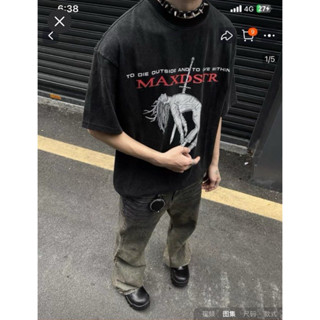 MaxDstr 短袖 T恤 做舊 男女 美式復古 寬鬆oversize潮