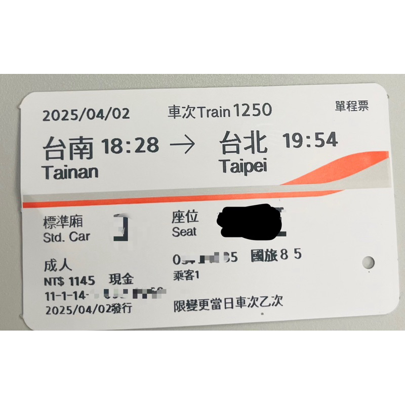 高鐵票根 4/2台南台北4/6台北台南清明連假高鐵票 珍藏用