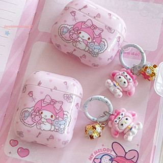 卡通可愛粉色碎花美樂蒂 圓邊全包IMD 適用AirPods 1 2 3代 4代 Pro/Pro2藍牙耳機保護套 防摔硬殼