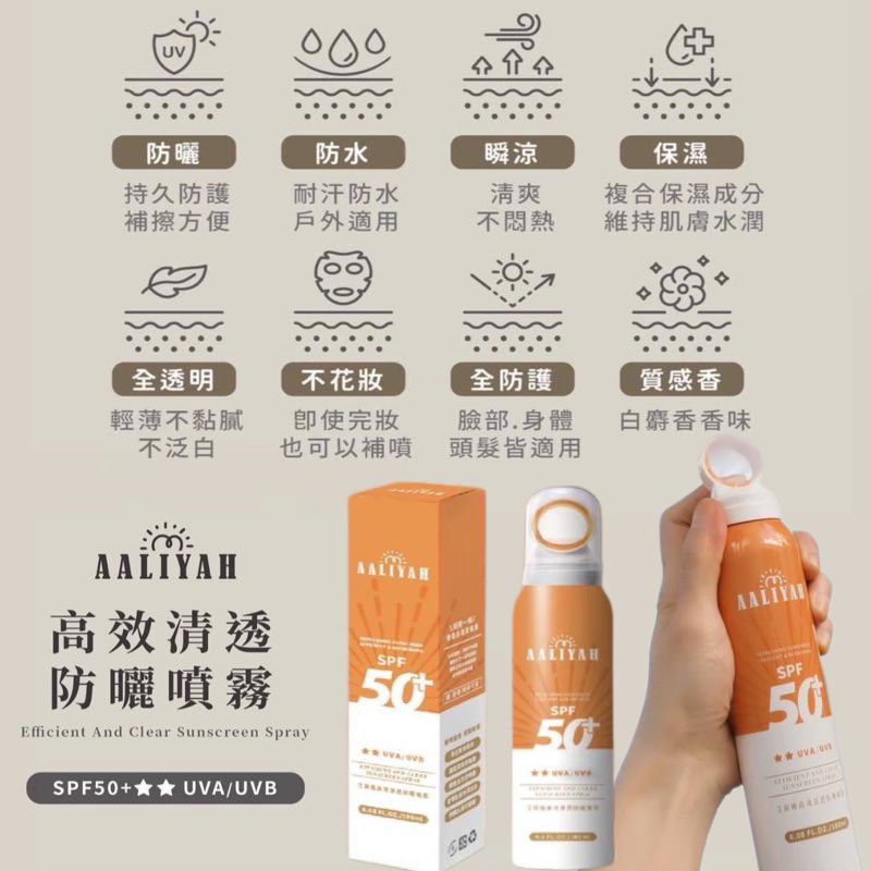 現貨🔥Aaliyah高效防曬噴霧 180ml｜防曬SPF50+｜台灣製造🇹🇼環狀噴頭 ☀️艾莉雅