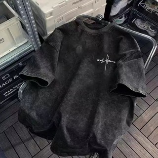 【風格家】復古做舊 水洗t 夏季男生 t恤 純棉 t恤 寬鬆 oversize t恤男 水洗 t 男 美式短袖小眾上衣
