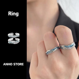 【ANHO】現貨在臺/琺瑯青藍/冰晶雪座/戒指/青藍/鈦鋼/簡約/開口/可調節/情侶/組合