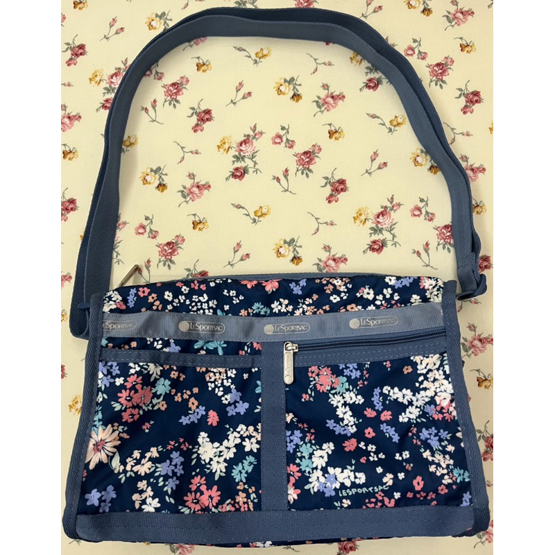 Lesportsac 二手正品 可愛斜背包 側背包 藍色小碎花