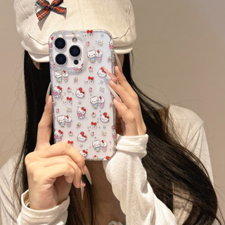 卡通 滿屏閃粉星星Kitty貓 透明全包防摔保護套 適用於iPhone 16 Pro Max 15 14 13 手機殼