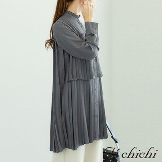 Te chichi 層次感分層百褶小高領長版襯衫洋裝(0F000235910)