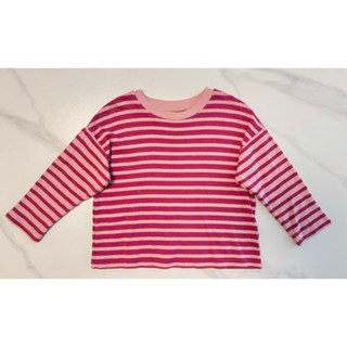 Uniqlo 幼童圓領粉色條紋長袖上衣#100