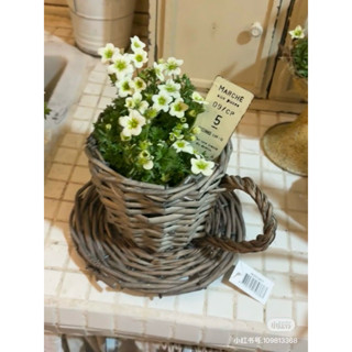 Zakka 日雜編織咖啡杯花器 套盆 復古鄉村風 庭園擺件 儀式感