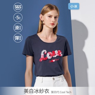 SO NICE【特惠】圓領拼接漸層立體壓花修身小冰T｜粉/深藍｜都會時尚女裝 【35431004】