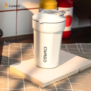 CIVAGO朵朵陶瓷內膽不鏽鋼咖啡杯 保溫杯 隨行杯/純色款-雲朵 米白 384ml 現貨 24hr出貨