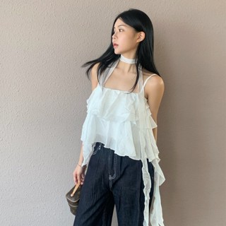 【太妮絲Q232】 繞脖綁帶背心上衣 不規則 洋裝 夏天女裝 浪漫小可愛 性感 韓國 chic 法式 甜美 荷葉邊