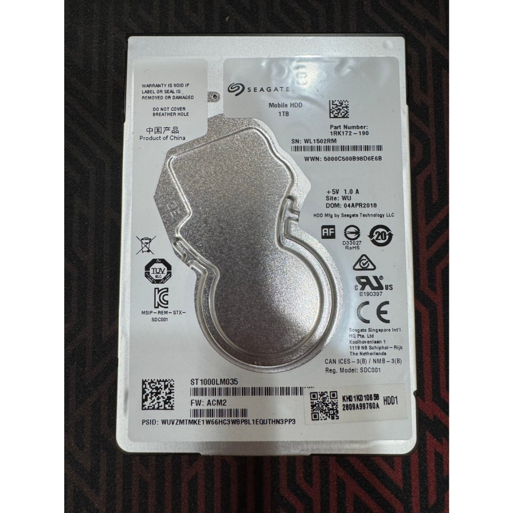 二手 Seagate ST1000LM035 1TB 2.5吋 SATA3 筆電硬碟
