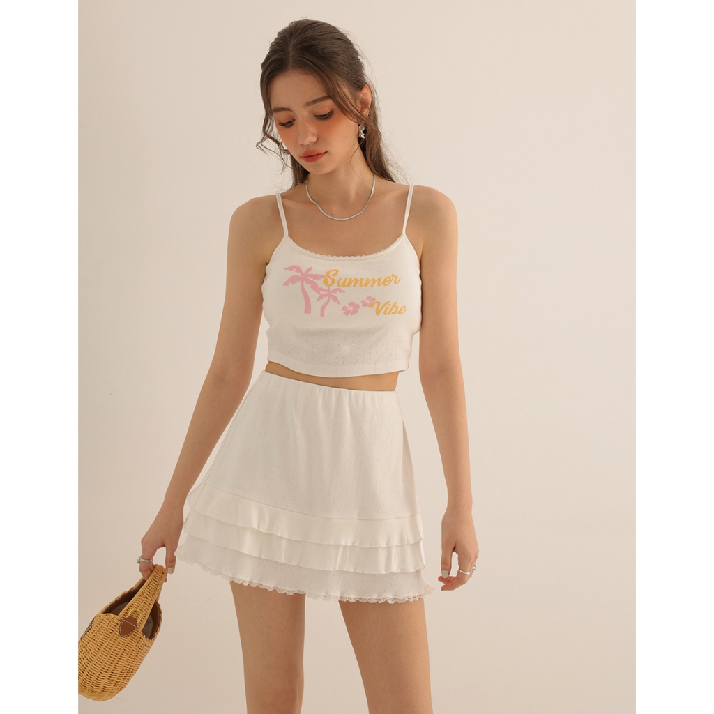 AIR SPACE Summer Vibe蕾絲滾邊細肩帶背心(附胸墊)(白/藍) 女裝 現貨