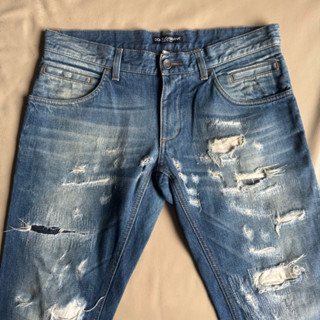 保證正品 Dolce&Gabbana DG 藍色 低腰 破損設計 刷白 牛仔褲 size 46