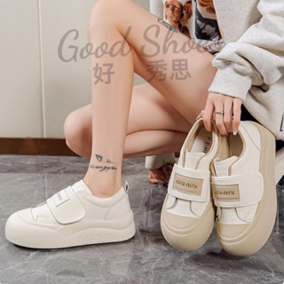 呆萌時尚款😍大頭軟蓬魔鬼氈厚底麵包鞋【臺灣現貨快速出貨】厚底鞋 懶人鞋 魔鬼氈 平底鞋 小白鞋 大頭鞋 休閒鞋 餅乾鞋